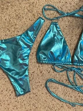 Shimmery Teal Metallic Triangle Bikini